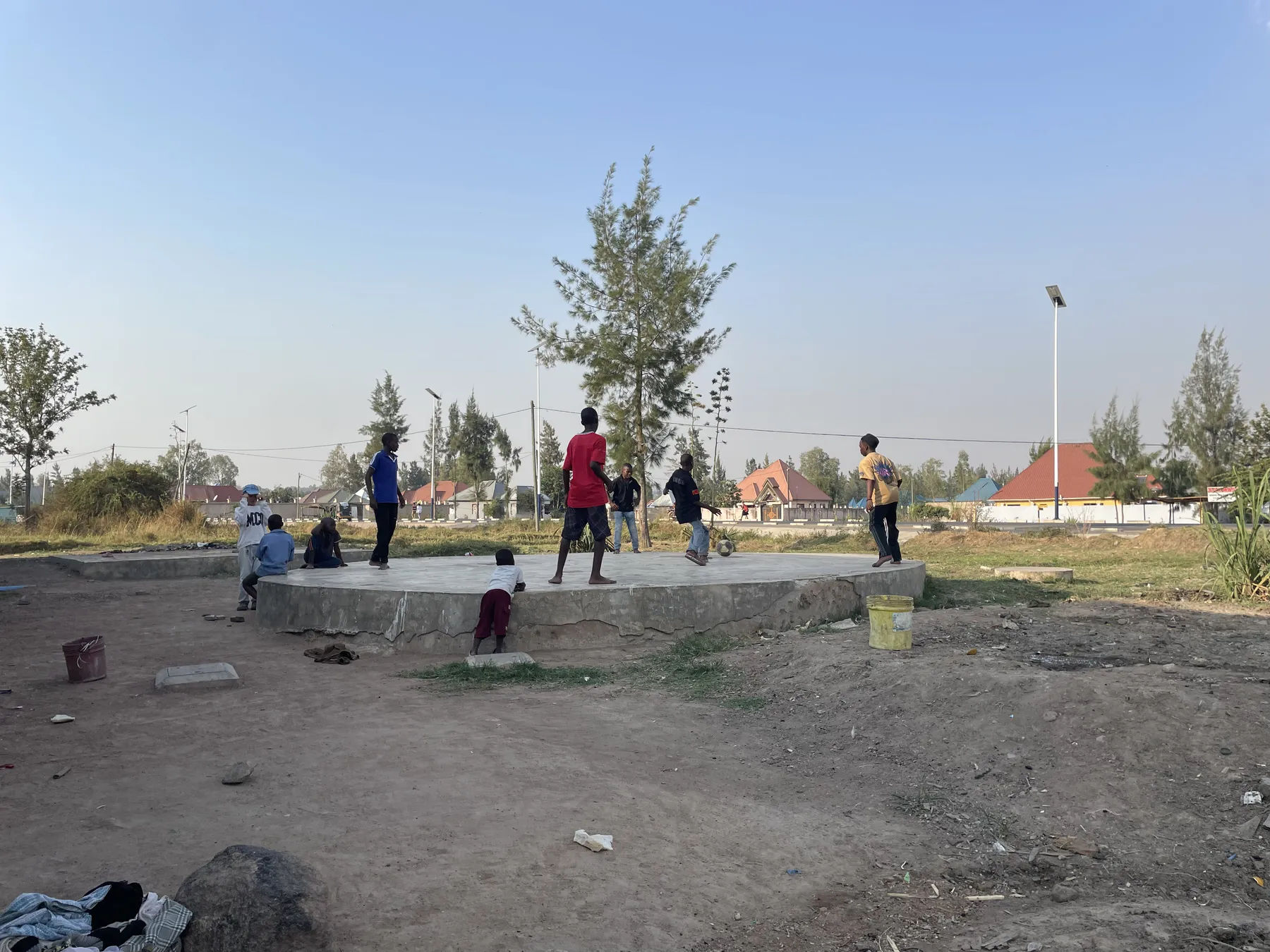 An evening game of football at Watoto Wa Africa